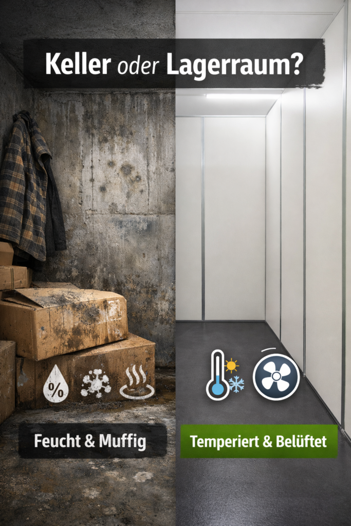 Abbildung eines Kellerraumes und einer Lagerbox